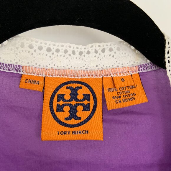 Tory Burch Cotton Purple Boho Marissa Poplin Peasant Tunic Embroidered Size 8 - Picture 7 of 9